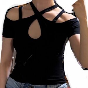 Express Black Cut Out Short Sleeve Bodysuit